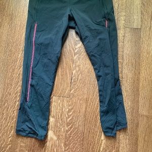 Lululemon Olive Green Crops Coral/Pick Stitch